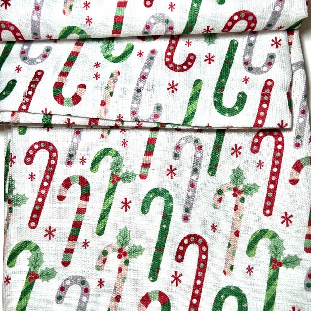 Christmas Fabric Candy Cane Shower Curtain Textured Polka Dots & Stripes - Picture 3 of 8